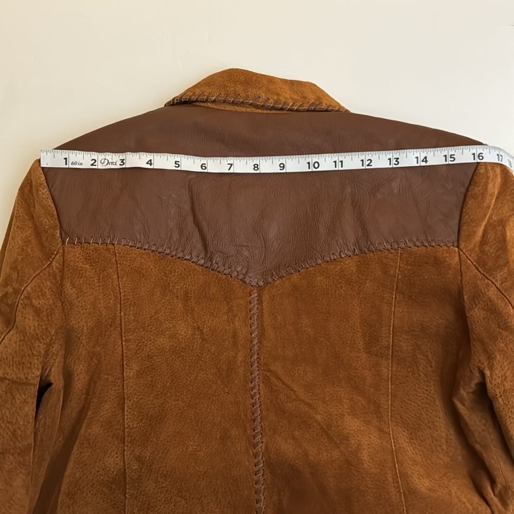 Lee Vintage Chestnut Brown Genuine Leather Suede Embossed Zip Up Lined Jacket M - Picture 9 of 12